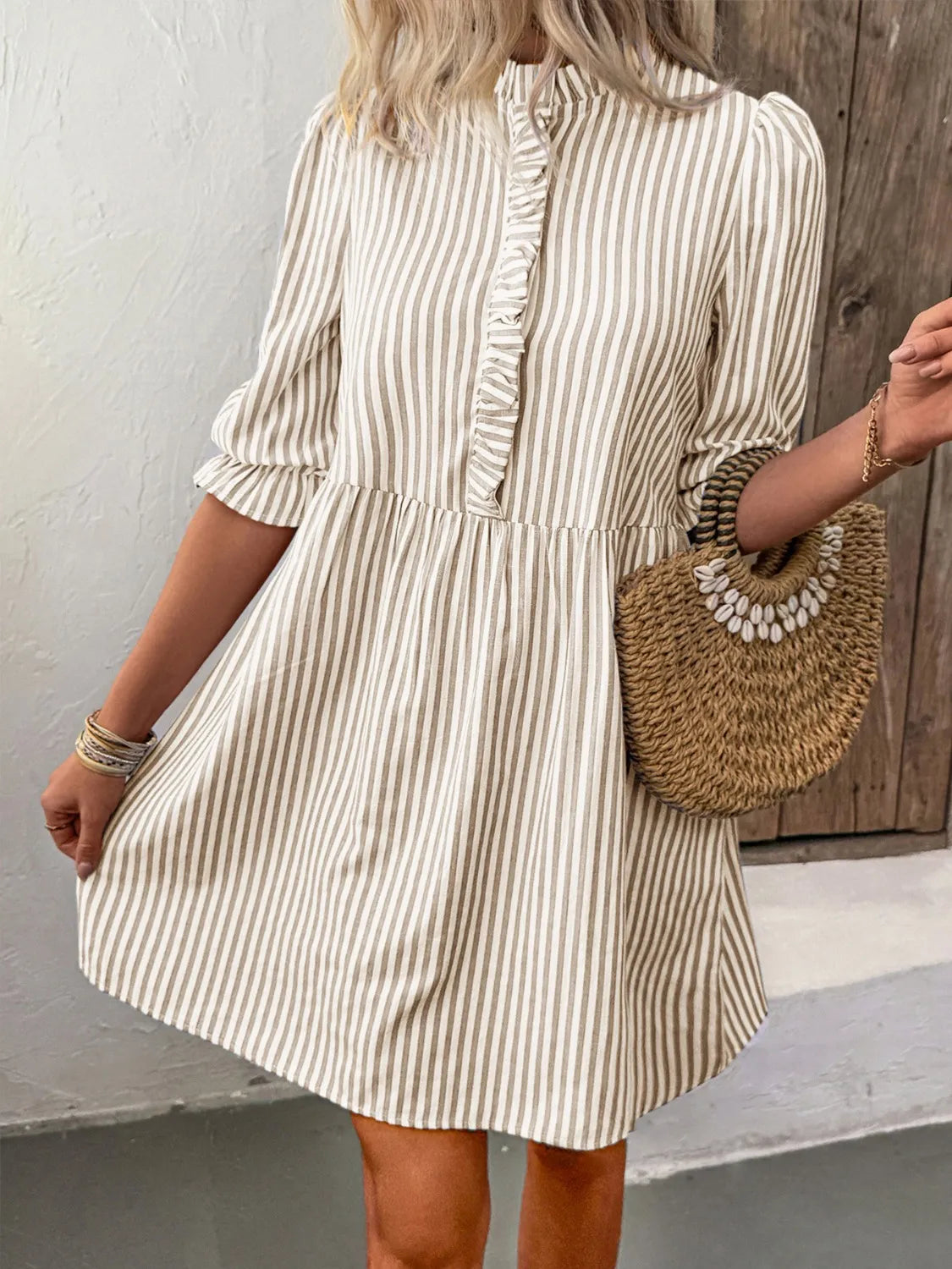 Striped Half Sleeve Dress - Merit Sell