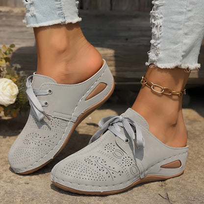 Stylish Womens Solid Color Wedge Heeled Sandals - Comfortable Slip-On Platform Shoes with Faux Leather Upper and Rubber Sole - Merit Sell