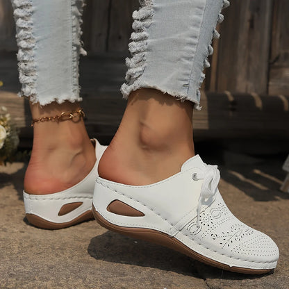 Stylish Womens Solid Color Wedge Heeled Sandals - Comfortable Slip-On Platform Shoes with Faux Leather Upper and Rubber Sole - Merit Sell