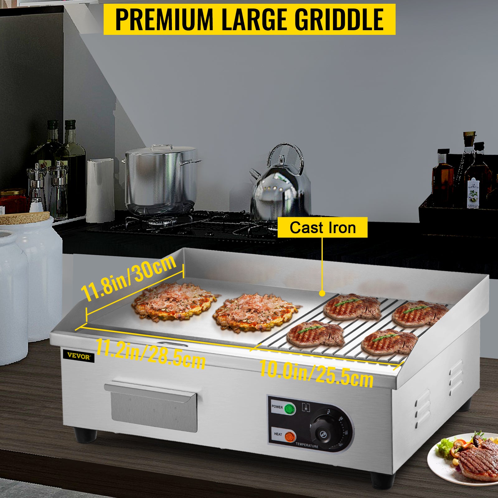 SucceBuy 14"-22" Electric Countertop Griddle Teppanyaki Grill 1600W/3200W Stainless Steel Flat Top Grills for Pancake Chicken - Merit Sell