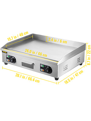 SucceBuy 14"-22" Electric Countertop Griddle Teppanyaki Grill 1600W/3200W Stainless Steel Flat Top Grills for Pancake Chicken - Merit Sell