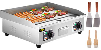 SucceBuy 14"-22" Electric Countertop Griddle Teppanyaki Grill 1600W/3200W Stainless Steel Flat Top Grills for Pancake Chicken - Merit Sell