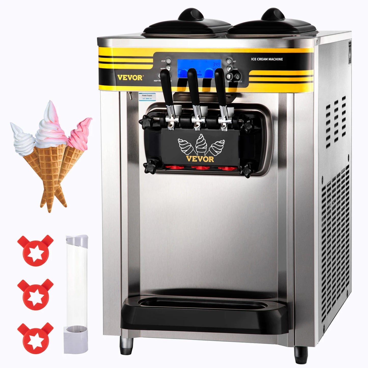 SucceBuy 22-30 L/H Soft Ice Cream Machines Commercial Tricolor Desktop Sweet Cone Freezing Equipment Vending Machine - Merit Sell