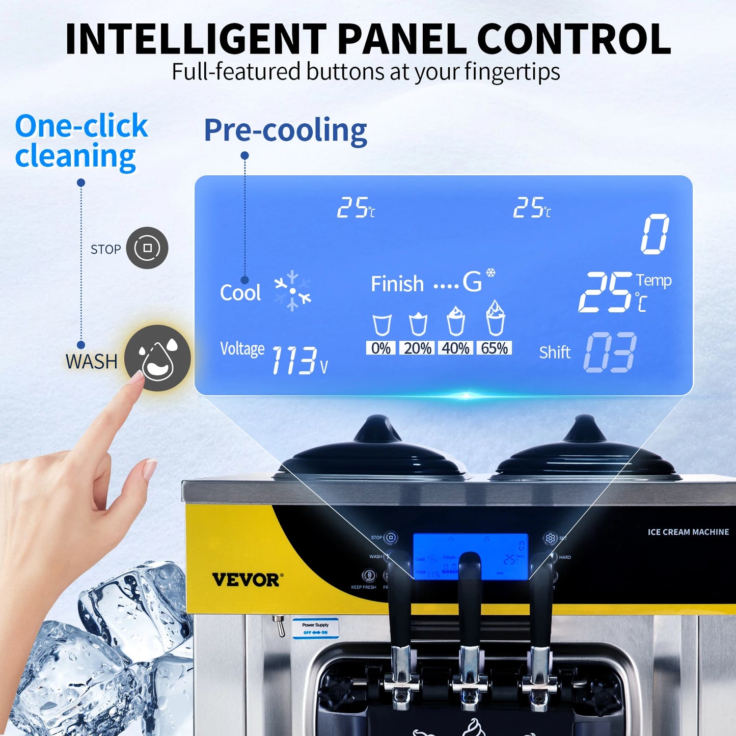 SucceBuy 22-30 L/H Soft Ice Cream Machines Commercial Tricolor Desktop Sweet Cone Freezing Equipment Vending Machine - Merit Sell