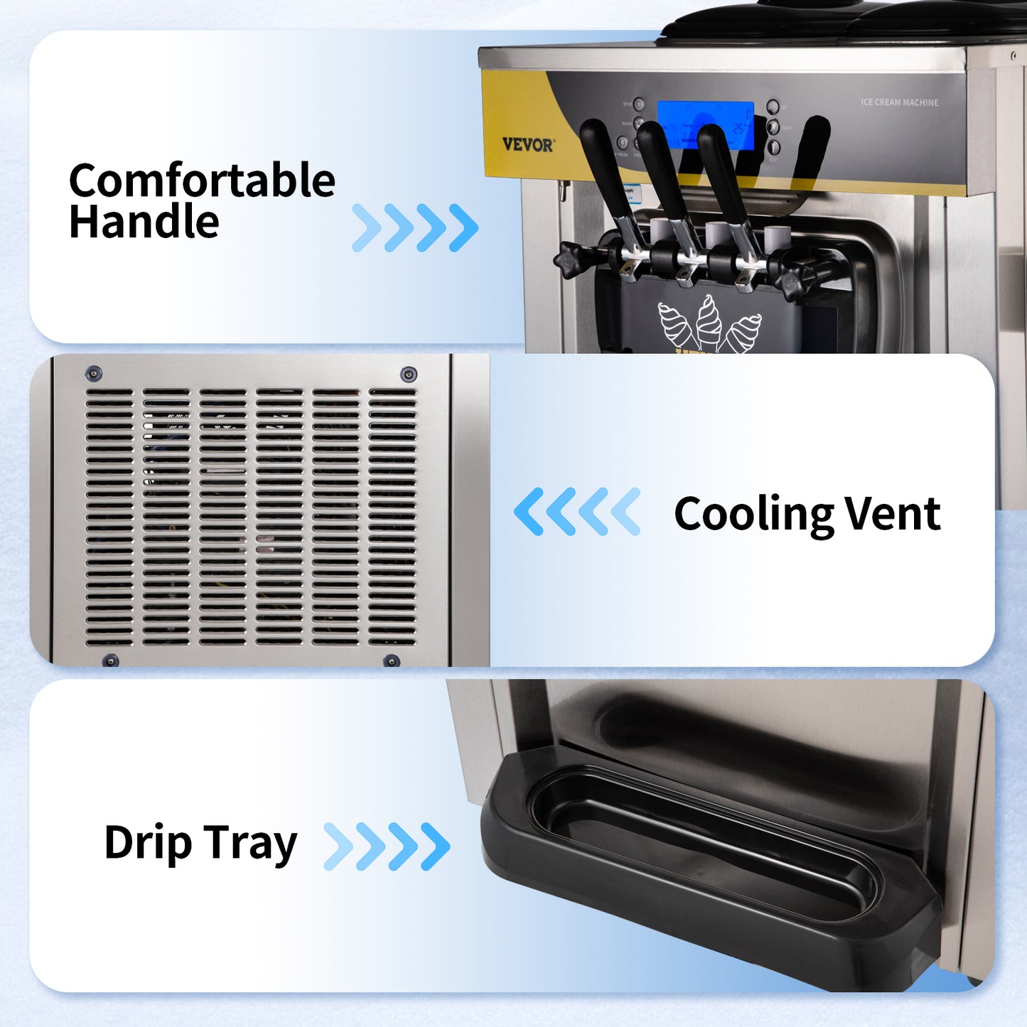 SucceBuy 22-30 L/H Soft Ice Cream Machines Commercial Tricolor Desktop Sweet Cone Freezing Equipment Vending Machine - Merit Sell