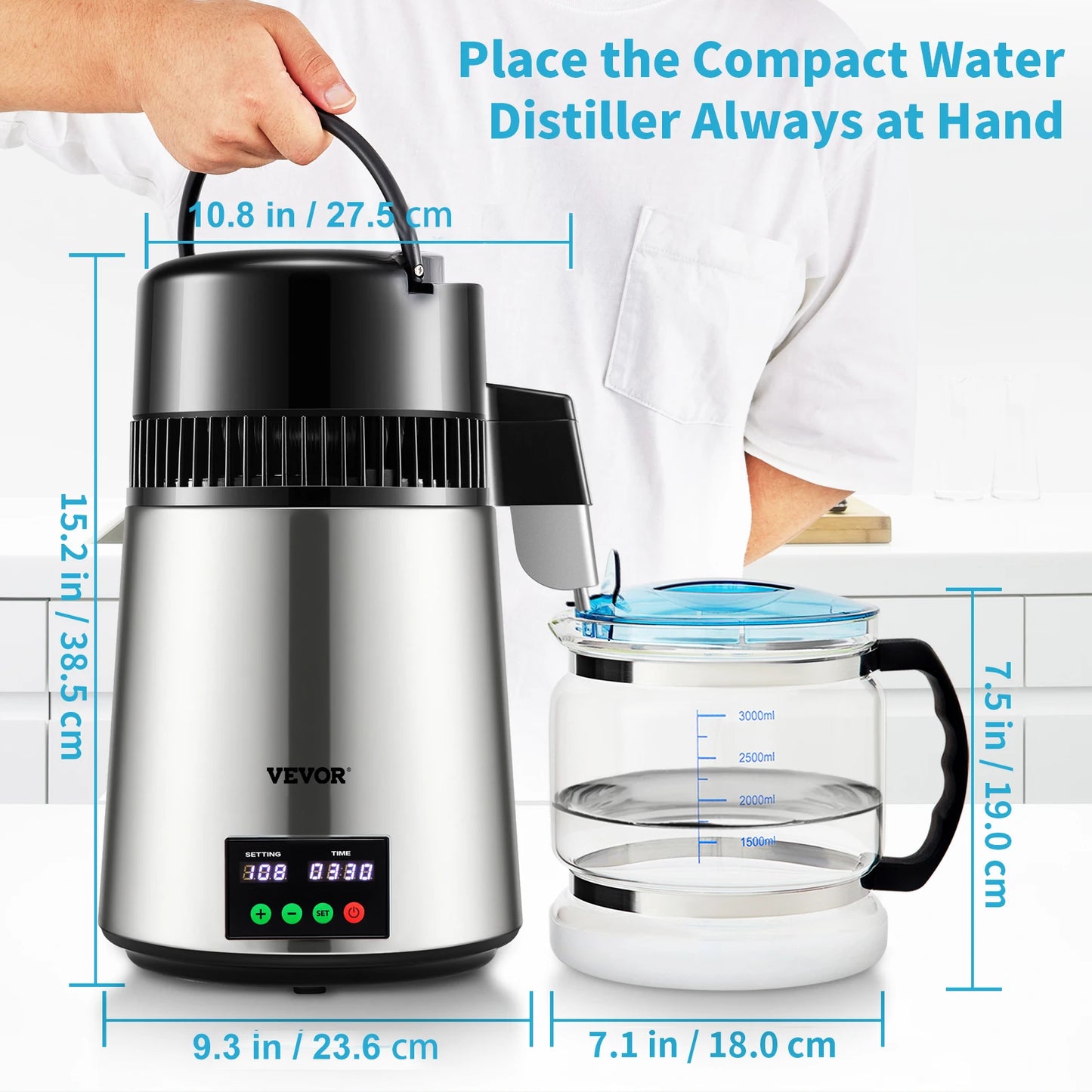 SucceBuy 4L Water Distiller Purifier Filter 1 L/H Distilling Speed Dispenser Drinking Bottle Softener Touch Screen Home Use - Merit Sell
