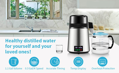 SucceBuy 4L Water Distiller Purifier Filter 1 L/H Distilling Speed Dispenser Drinking Bottle Softener Touch Screen Home Use - Merit Sell
