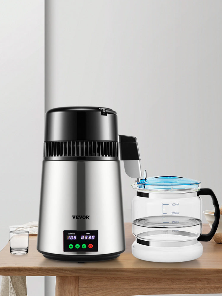 SucceBuy 4L Water Distiller Purifier Filter 1 L/H Distilling Speed Dispenser Drinking Bottle Softener Touch Screen Home Use - Merit Sell