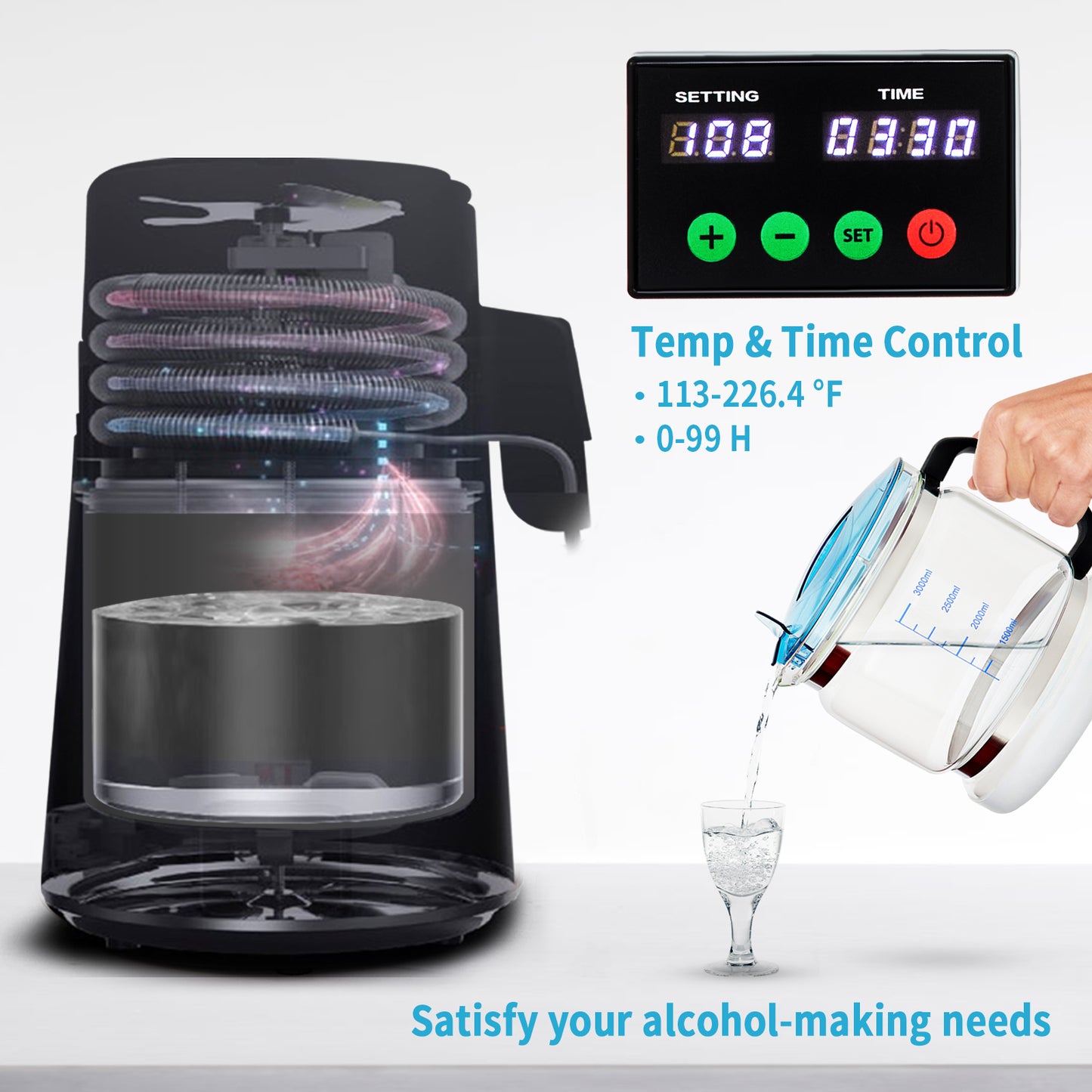 SucceBuy 4L Water Distiller Purifier Filter 1 L/H Distilling Speed Dispenser Drinking Bottle Softener Touch Screen Home Use - Merit Sell