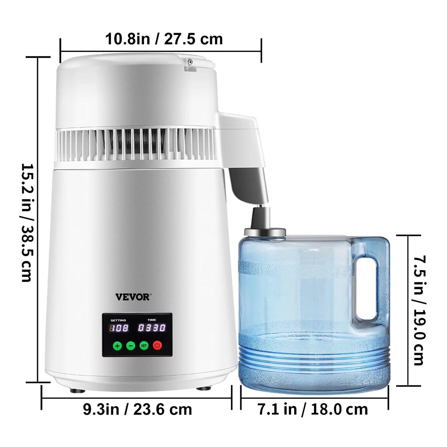 SucceBuy 4L Water Distiller Purifier Filter 1 L/H Distilling Speed Dispenser Drinking Bottle Softener Touch Screen Home Use - Merit Sell