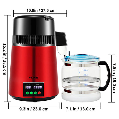 SucceBuy 4L Water Distiller Purifier Filter 1 L/H Distilling Speed Dispenser Drinking Bottle Softener Touch Screen Home Use - Merit Sell