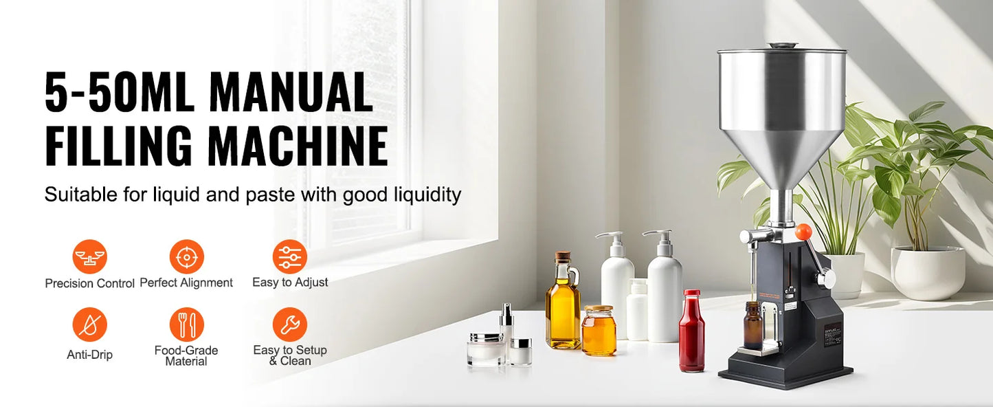 SucceBuy 5-100ml /5-50ml Manual Paste Liquid Filling Machine with Hopper Adjustable Bottle Filler for Milk Water Shampoo Honey - Merit Sell