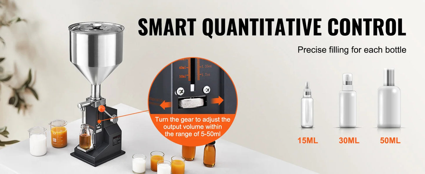 SucceBuy 5-100ml /5-50ml Manual Paste Liquid Filling Machine with Hopper Adjustable Bottle Filler for Milk Water Shampoo Honey - Merit Sell