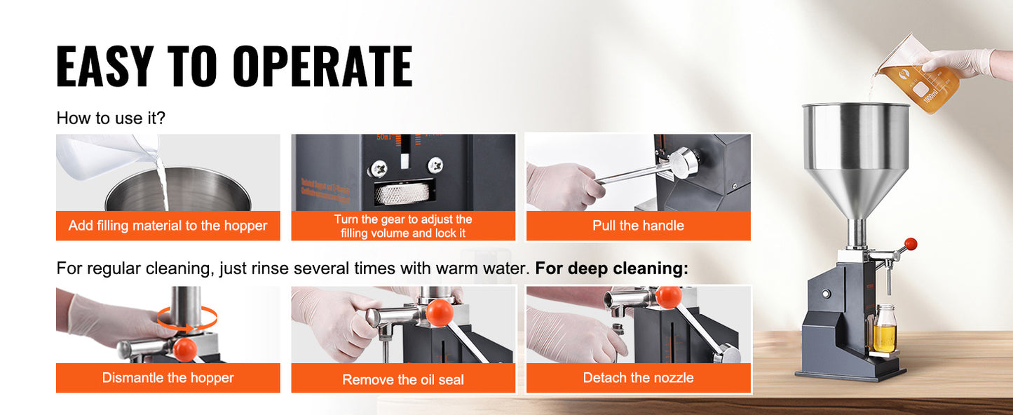 SucceBuy 5-100ml /5-50ml Manual Paste Liquid Filling Machine with Hopper Adjustable Bottle Filler for Milk Water Shampoo Honey - Merit Sell