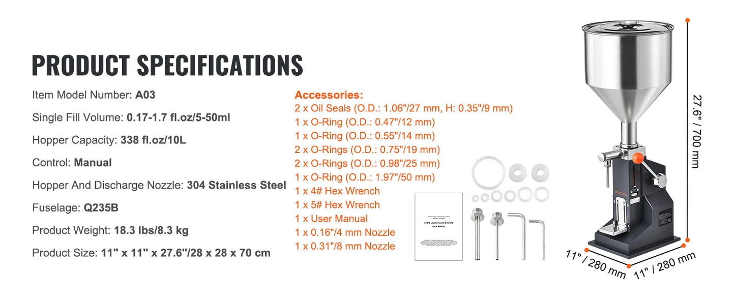 SucceBuy 5-100ml /5-50ml Manual Paste Liquid Filling Machine with Hopper Adjustable Bottle Filler for Milk Water Shampoo Honey - Merit Sell