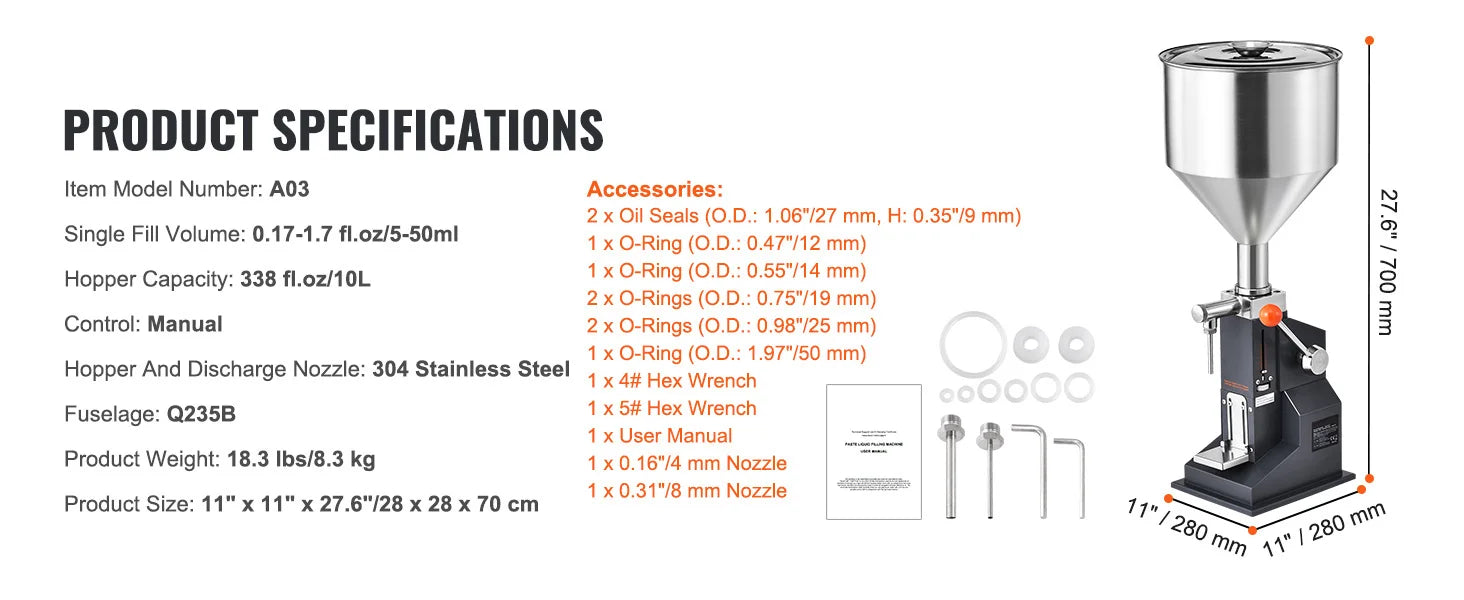 SucceBuy 5-100ml /5-50ml Manual Paste Liquid Filling Machine with Hopper Adjustable Bottle Filler for Milk Water Shampoo Honey - Merit Sell