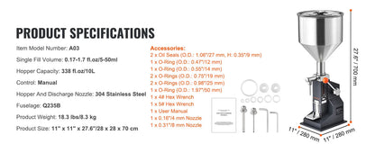 SucceBuy 5-100ml /5-50ml Manual Paste Liquid Filling Machine with Hopper Adjustable Bottle Filler for Milk Water Shampoo Honey - Merit Sell