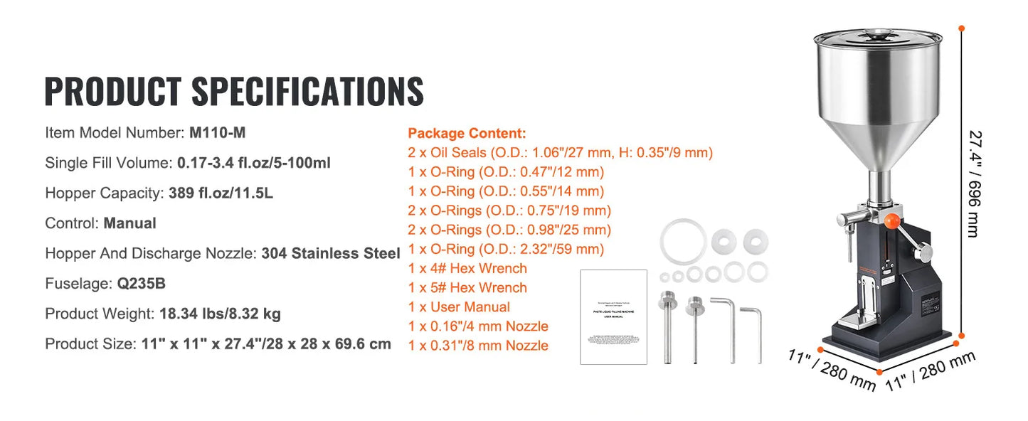 SucceBuy 5-100ml /5-50ml Manual Paste Liquid Filling Machine with Hopper Adjustable Bottle Filler for Milk Water Shampoo Honey - Merit Sell