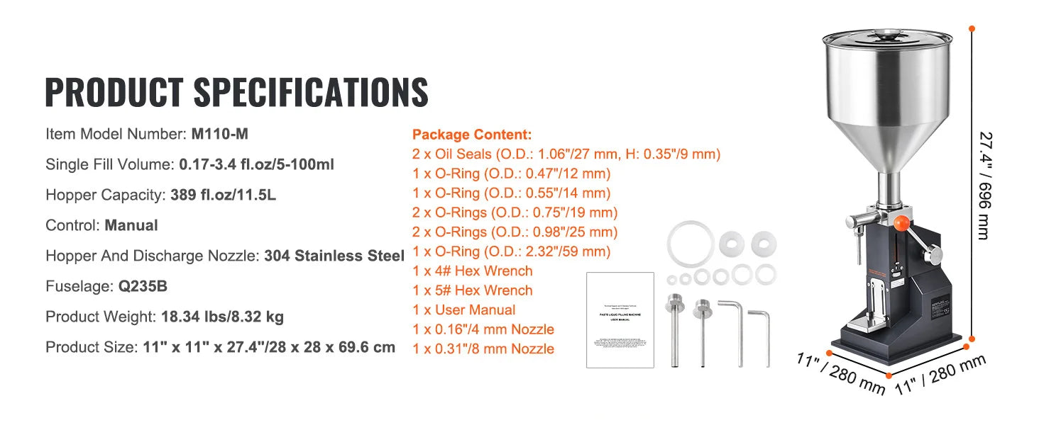 SucceBuy 5-100ml /5-50ml Manual Paste Liquid Filling Machine with Hopper Adjustable Bottle Filler for Milk Water Shampoo Honey - Merit Sell