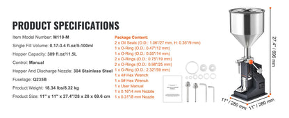 SucceBuy 5-100ml /5-50ml Manual Paste Liquid Filling Machine with Hopper Adjustable Bottle Filler for Milk Water Shampoo Honey - Merit Sell