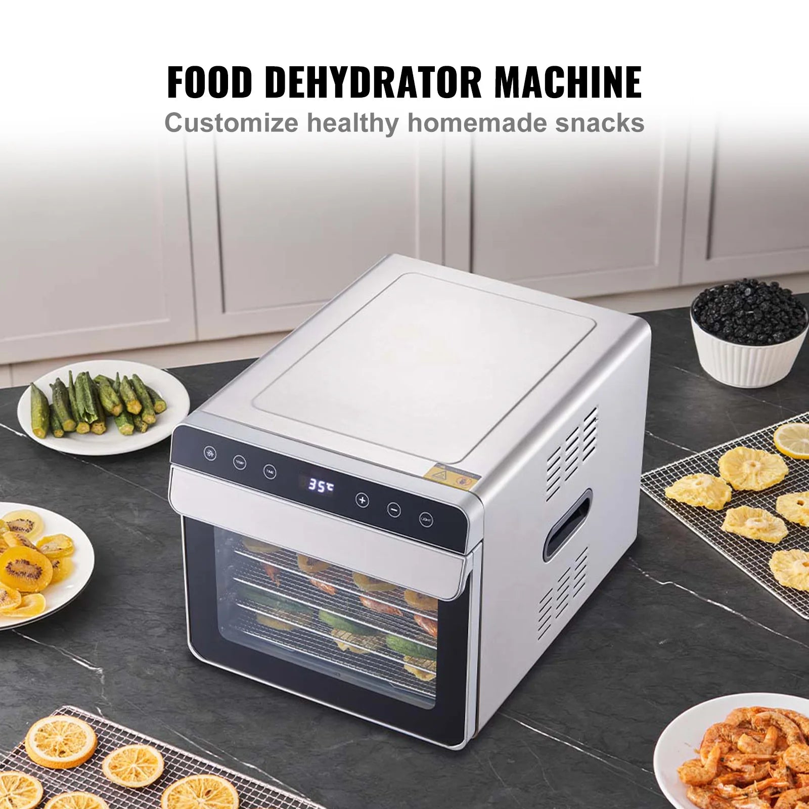SucceBuy 6 Trays Food Dehydrator Machine 700W Stainless Steel Electric Food Dryer w/ Digital Adjustable Timer & Temperature - Merit Sell