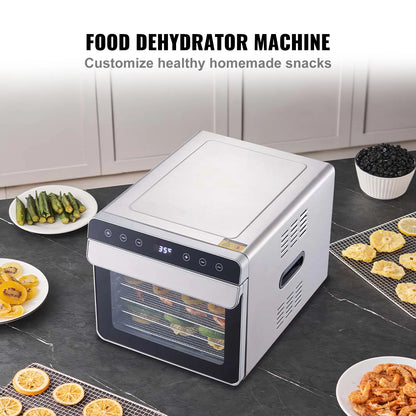 SucceBuy 6 Trays Food Dehydrator Machine 700W Stainless Steel Electric Food Dryer w/ Digital Adjustable Timer & Temperature - Merit Sell