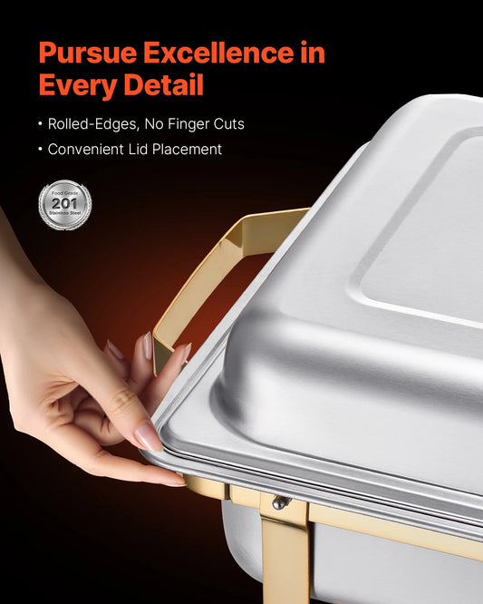 SucceBuy 8 Qt 4 Pack Chafing Dish Buffet Set Stainless Steel Chafer with 2 Full Size and 4 Half Size Pans Catering Warmer Server - Merit Sell Merit Sell