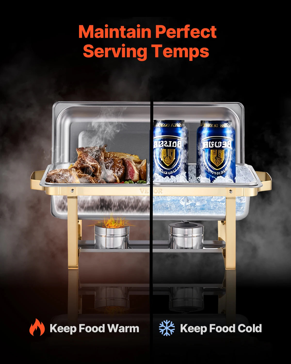 SucceBuy 8 Qt 4 Pack Chafing Dish Buffet Set Stainless Steel Chafer with 2 Full Size and 4 Half Size Pans Catering Warmer Server - Merit Sell