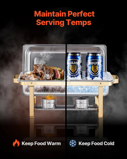 SucceBuy 8 Qt 4 Pack Chafing Dish Buffet Set Stainless Steel Chafer with 2 Full Size and 4 Half Size Pans Catering Warmer Server - Merit Sell