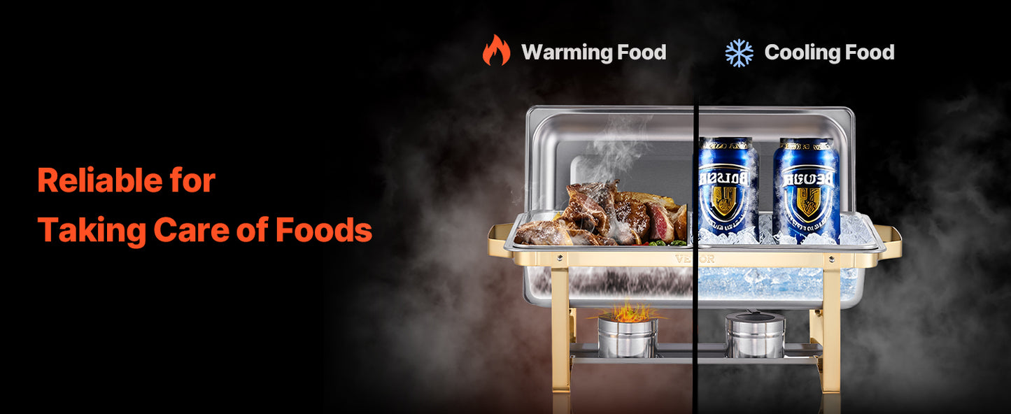 SucceBuy 8 Qt 4 Pack Chafing Dish Buffet Set Stainless Steel Chafer with 2 Full Size and 4 Half Size Pans Catering Warmer Server - Merit Sell