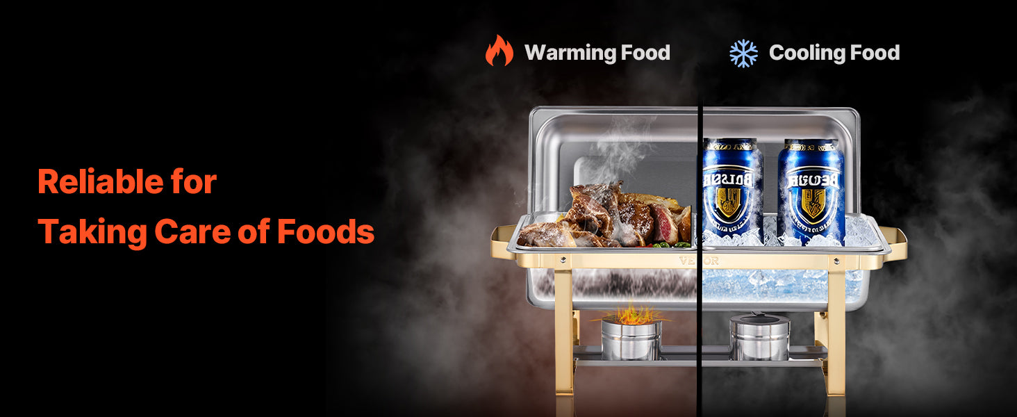 SucceBuy 8 Qt 4 Pack Chafing Dish Buffet Set Stainless Steel Chafer with 2 Full Size and 4 Half Size Pans Catering Warmer Server - Merit Sell