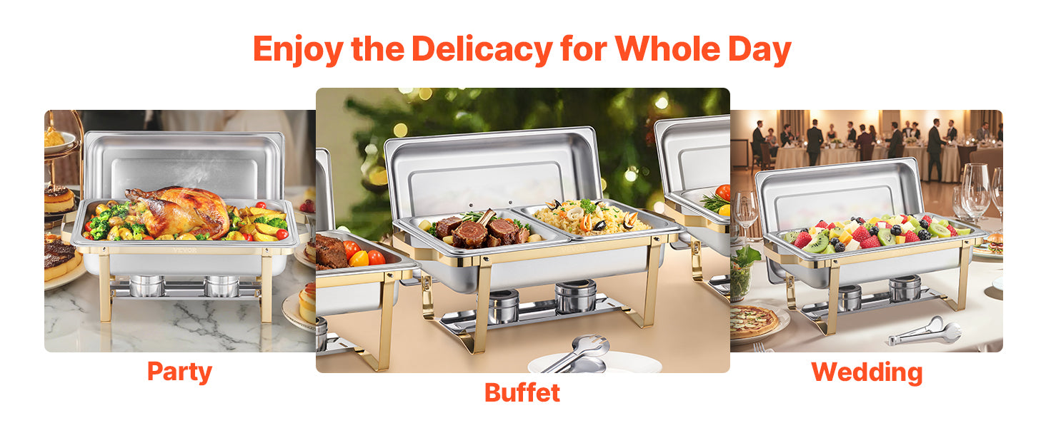 SucceBuy 8 Qt 4 Pack Chafing Dish Buffet Set Stainless Steel Chafer with 2 Full Size and 4 Half Size Pans Catering Warmer Server - Merit Sell