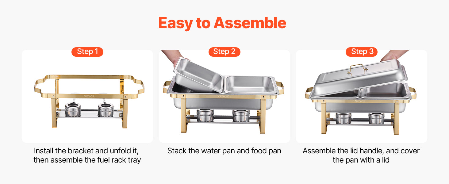 SucceBuy 8 Qt 4 Pack Chafing Dish Buffet Set Stainless Steel Chafer with 2 Full Size and 4 Half Size Pans Catering Warmer Server - Merit Sell