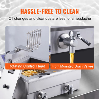 SucceBuy Electric Deep Fryer w/Dual Removable Tanks 12L 5000W Commercial Countertop Fryer for Chicken French Fries - Merit Sell