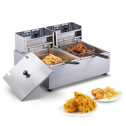 SucceBuy Electric Deep Fryer w/Dual Removable Tanks 12L 5000W Commercial Countertop Fryer for Chicken French Fries - Merit Sell