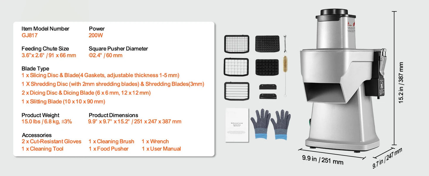 SucceBuy Electric Vegetable Slicer 4 in 1 Multifunctional Food Cutter 200W Vegetable Chopper Slicing Shredding Dicing Slitting - Merit Sell