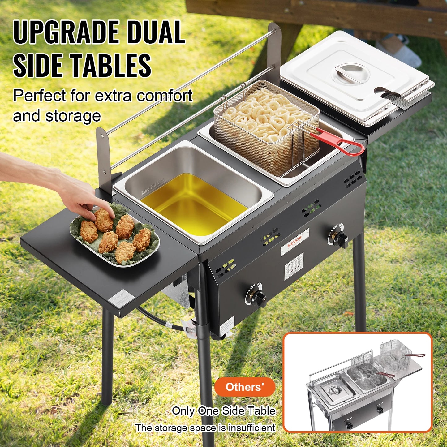 SucceBuyOutdoor Propane Deep Fryer Double Burners Commercial Fryer16Qt Stainless Steel Cooker Oil Fryer Cart For Outdoor Cooking - Merit Sell
