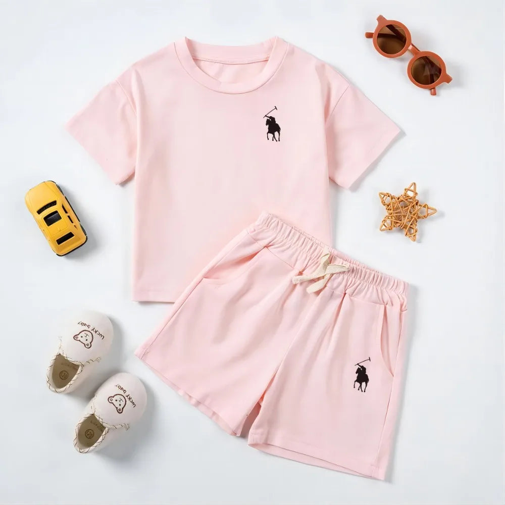 Summer Cotton Toddler 2pcs Boys Girls Printed Round Neck Top + Shorts Set Comfortable Skin-friendly Casual Clothing 2024 New - Merit Sell