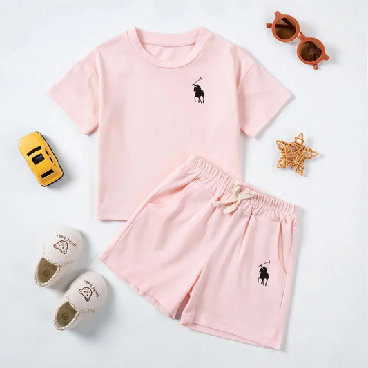 Summer Cotton Toddler 2pcs Boys Girls Printed Round Neck Top + Shorts Set Comfortable Skin-friendly Casual Clothing 2024 New - Merit Sell