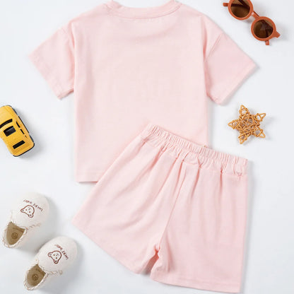 Summer Cotton Toddler 2pcs Boys Girls Printed Round Neck Top + Shorts Set Comfortable Skin-friendly Casual Clothing 2024 New - Merit Sell