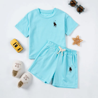 Summer Cotton Toddler 2pcs Boys Girls Printed Round Neck Top + Shorts Set Comfortable Skin-friendly Casual Clothing 2024 New - Merit Sell