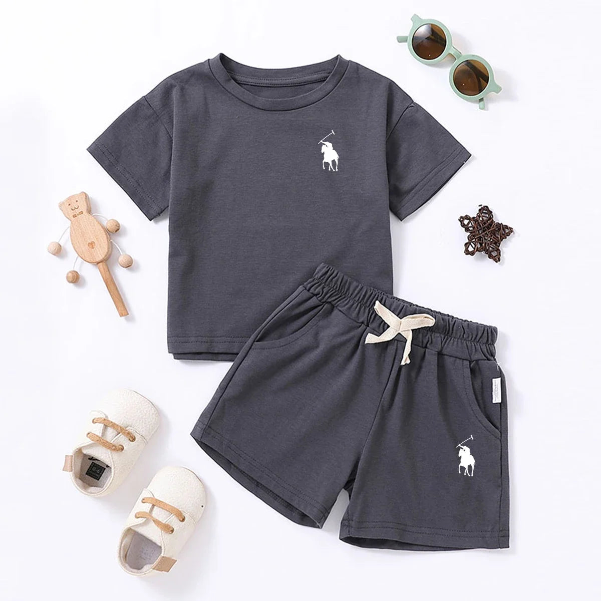 Summer Cotton Toddler 2pcs Boys Girls Printed Round Neck Top + Shorts Set Comfortable Skin-friendly Casual Clothing 2024 New - Merit Sell