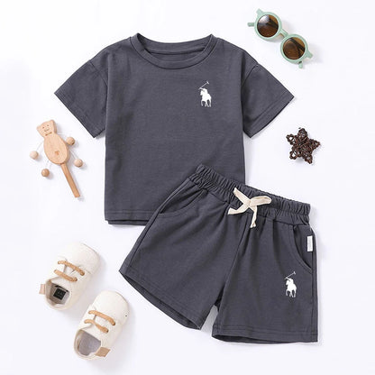 Summer Cotton Toddler 2pcs Boys Girls Printed Round Neck Top + Shorts Set Comfortable Skin-friendly Casual Clothing 2024 New - Merit Sell