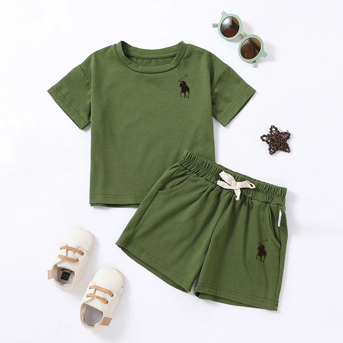 Summer Cotton Toddler 2pcs Boys Girls Printed Round Neck Top + Shorts Set Comfortable Skin-friendly Casual Clothing 2024 New - Merit Sell