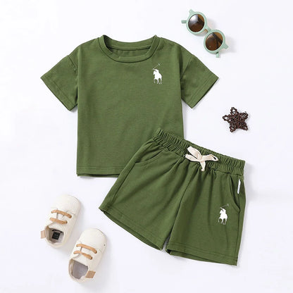 Summer Cotton Toddler 2pcs Boys Girls Printed Round Neck Top + Shorts Set Comfortable Skin-friendly Casual Clothing 2024 New - Merit Sell