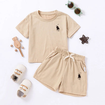 Summer Cotton Toddler 2pcs Boys Girls Printed Round Neck Top + Shorts Set Comfortable Skin-friendly Casual Clothing 2024 New - Merit Sell