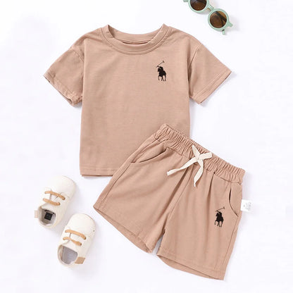 Summer Cotton Toddler 2pcs Boys Girls Printed Round Neck Top + Shorts Set Comfortable Skin-friendly Casual Clothing 2024 New - Merit Sell
