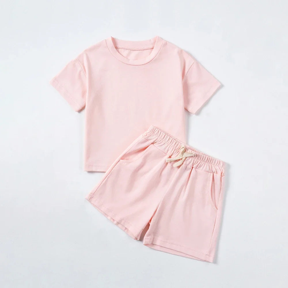 Summer Cotton Toddler 2pcs Boys Girls Printed Round Neck Top + Shorts Set Comfortable Skin-friendly Casual Clothing 2024 New - Merit Sell