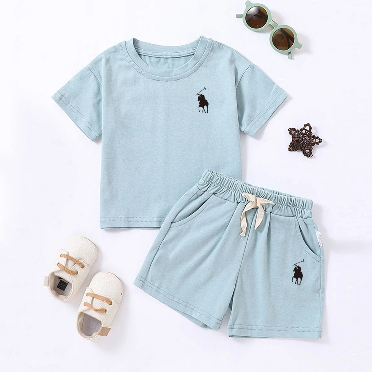 Summer Cotton Toddler 2pcs Boys Girls Printed Round Neck Top + Shorts Set Comfortable Skin-friendly Casual Clothing 2024 New - Merit Sell