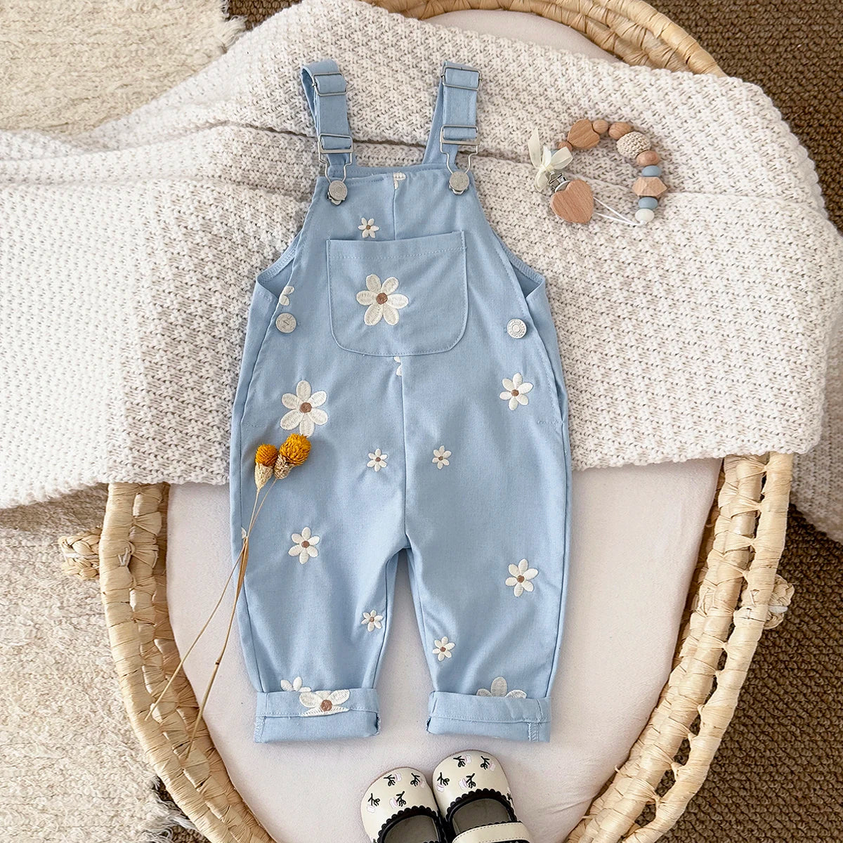 Summer Hot Baby Suspender Pants Sleeveless Flower Embroidery Loose Overalls Romper Girls Jumpsuits Boys Clothes with Pockets - Merit Sell